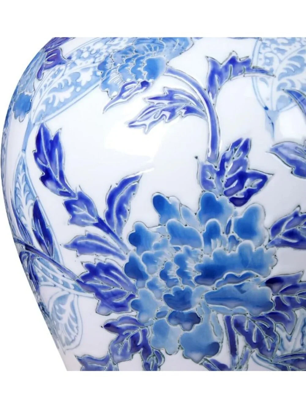 Hand-Painted Blue & White Floral Porcelain Vase, 13